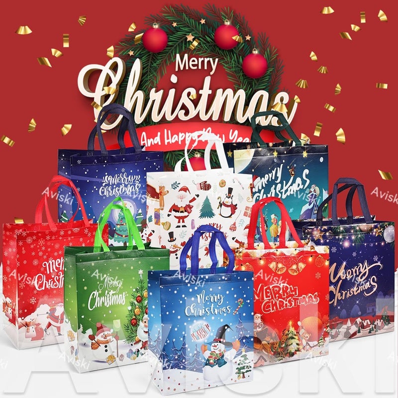 Axiski 8PCS Christmas Gift Bags, Non-Woven Treat Tote Large Christmas Bags with Handles for Gifts Wrapping Shopping, Xmas Party Supplies, 15"×13.8"×5.9" - Image 4